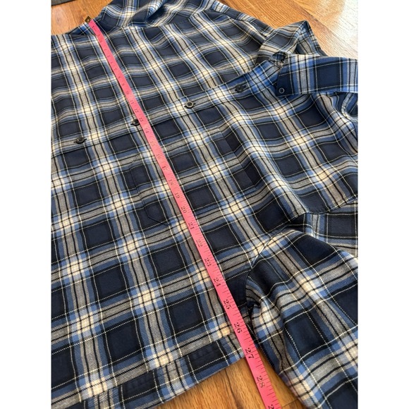 LL Bean Shirt Mens XL Flannel Button Up Long Sleeve Blue Plaid Shirt EUC - Picture 5 of 6